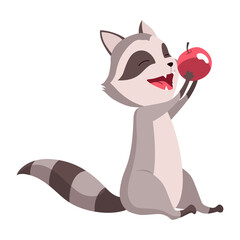 Raccoon character emotion. Funny wild coon pose or cute mammal animal, cartoon . Character emoji design isolated on white background