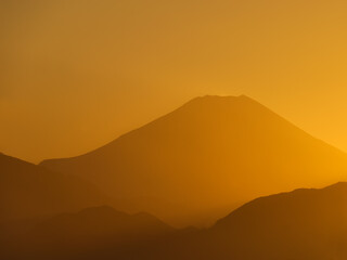 Iconic Mount Fuji  with golden sunset sky - 766544065
