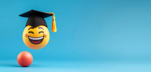 An emoji with a graduation cap, symbolizing achievement or education, on a blue background with