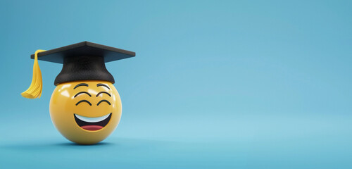 An emoji with a graduation cap, symbolizing achievement or education, on a blue background with
