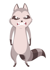 Raccoon character emotion. Funny wild coon pose or cute mammal animal, cartoon . Character emoji design isolated on white background