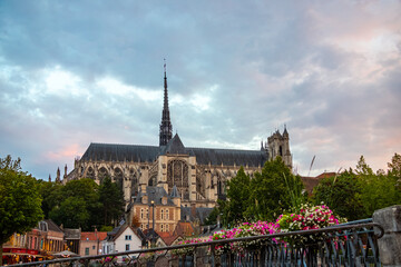 View of the Cathedral of Amiens, Piccardy, France UNESCO World Heritage Site - obrazy, fototapety, plakaty