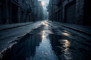 Default  Dark street wet asphalt reflections_ - obrazy, fototapety, plakaty