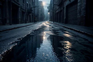 Fotobehang Default  Dark street wet asphalt reflections_ © Muhammad