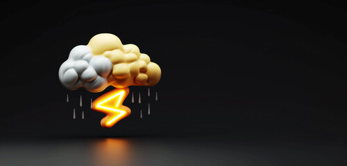 An emoji with a thundercloud and lightning bolt, representing storms or electricity, on a black background with