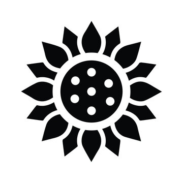 Flower, sun, summer icon. Black vector graphics.