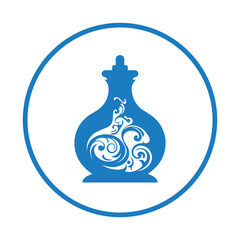 Plant, bottle, potion icon. Blue color design.