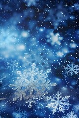 Fototapeta na wymiar Blue Sparkling Winter Wonderland Background, Snow, Snowflakes, Bokeh, Vertical Christmas Illustration. Generative AI. 
