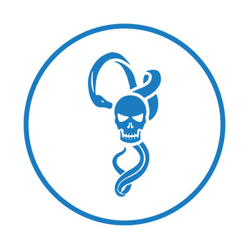 Skull, tattoo, snake icon. Blue color design.
