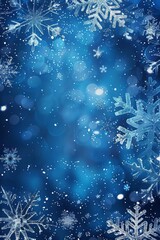 Blue Sparkling Winter Wonderland Background, Snow, Snowflakes, Bokeh, Vertical Christmas Illustration.  Generative AI.
