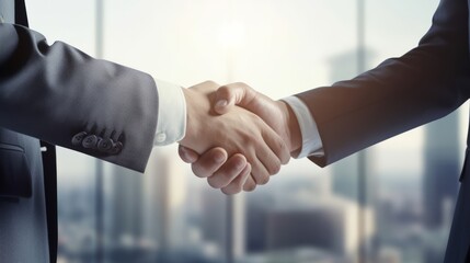 Two men shaking hands in a business setting