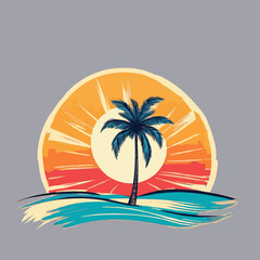 tropical island with palm trees tshirt design