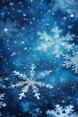 Fototapeta na wymiar Blue Sparkling Winter Wonderland Background, Snow, Snowflakes, Bokeh, Vertical Christmas Illustration. Generative AI. 