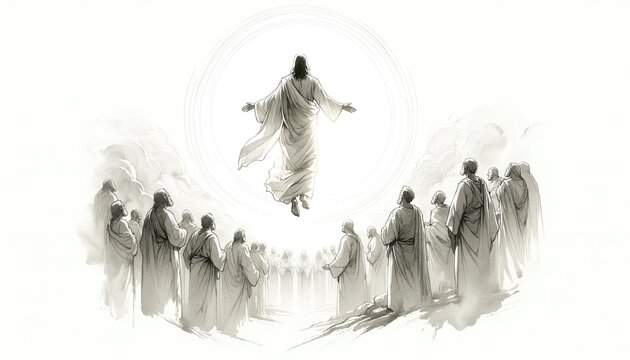 The Ascension of Jesus. Jesus ascending to Heaven after his resurrection. Digital illustration.