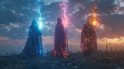 Wizards conjure mystical energy.generative ai - obrazy, fototapety, plakaty