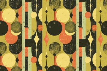 70s retro vintage inspired color scheme background with geometric shapes. 1970 mustard yellow, avocado green, burnt orange, funky music theme concept illustration design. 
