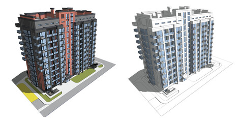 Vector architectural project of a multistory building