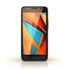 Modern smartphone with a colorful abstract wallpaper isolated on a white background