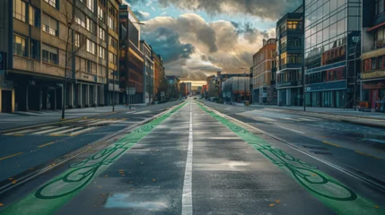 Foto op Plexiglas Urban Landscape: Empty City Street with Bicycle Lanes © Nijam