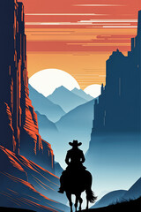 cowboy & horse in the evening time desert mountain
