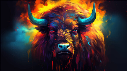 Buffalo illustration colorful head wallpaper hd - obrazy, fototapety, plakaty