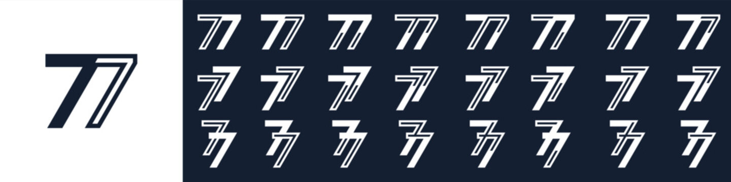 collection of creative number 77 logo designs. abstract seventy-seven design vector illustration