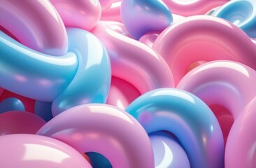Flat lay of many abstract inflatable bubbly 3d curves and lines, pastel colors. - obrazy, fototapety, plakaty