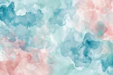 abstract watercolor paint texture background design. soft pastel hues, blush pink, teal, sky blue, mint green, blending together in liquid fluid organic shape.
