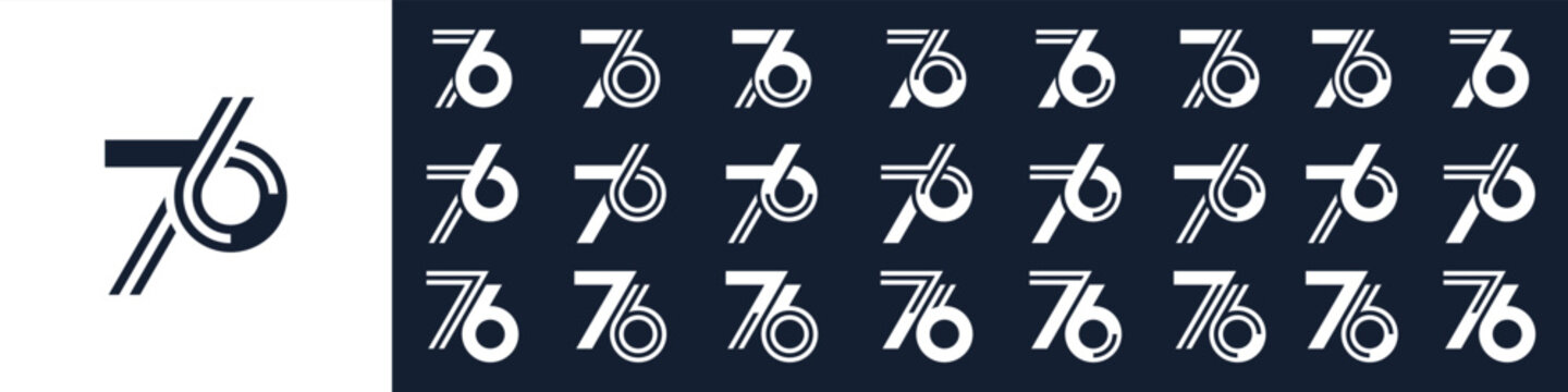 collection of creative number 76 logo designs. abstract seventy-six design vector illustration