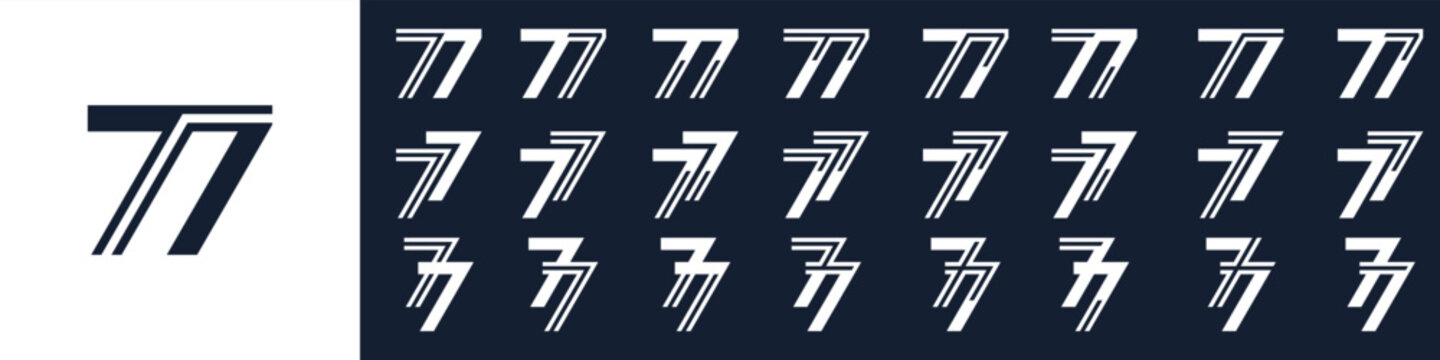 collection of creative number 77 logo designs. abstract seventy-seven design vector illustration