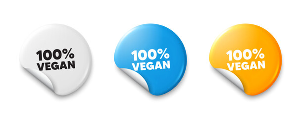 100 percent vegan tag. Price tag sticker with offer message. Organic bio food sign. Vegetarian product symbol. Sticker tag banners. Discount label badge. Vector