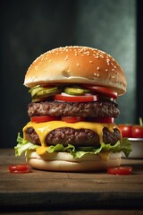 Photo of a juicy burger - obrazy, fototapety, plakaty