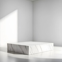 Empty 3d podium or product display stand with white  in the background.  White  theme  product photography and  empty room
