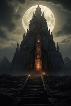 Gothic dark castle under the moon