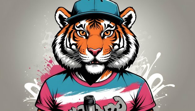 T Shirt Design Hipster Tiger Wearing A Hat Dekl Upscaled 3 2