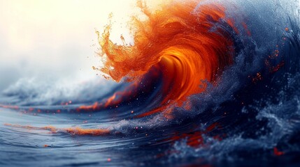 Orange and Blue Wave in the Ocean - obrazy, fototapety, plakaty