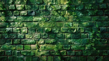 A seamless green brick wall, blending nature's hues with urban architecture.
