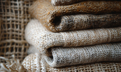 Fototapeta premium Elegant Array of Woolen Throws and Hand-Knit Sweaters. Premium Wool Craftsmanship and Texture Detail