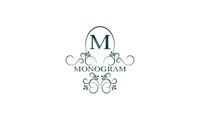 Fototapeta premium Elegant logo with initial M. Vintage monogram for business sign, fashion boutique, hotel brand. Vector illustration
