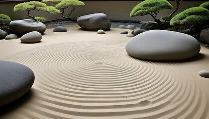 Tranquil Japanese Rock Garden Precisely Placed St Upscaled 2 - obrazy, fototapety, plakaty