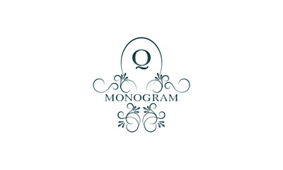 Elegant logo with initial Q. Vintage monogram for business sign, fashion boutique, hotel brand. Vector illustration