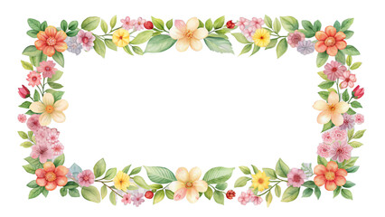 Obraz premium Floral frame with different flowers, isolated decorative illustration