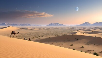 Fototapeta na wymiar Vast Arid Desert Golden Sand Dunes Endless Hori