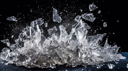 Pieces of broken ice on a black background.