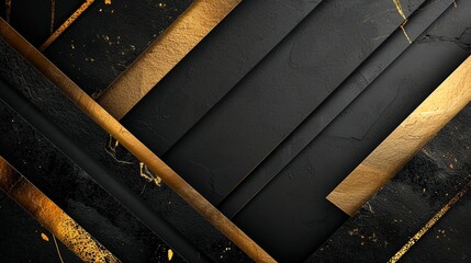 Black and Gold Abstract Background With Gold Lines