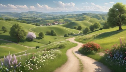 Tranquil Scenic Countryside With Blooming Flowers Upscaled 3
