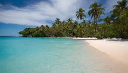 Tranquil Tropical Beach With Palm Trees And Turqu