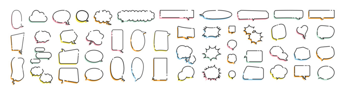 Set of chat speech bubble templates. Cartoon vector illustration. Retro empty comic speech bubbles