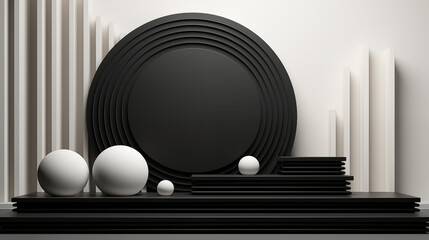 Realistic black studio, dark podium on black background