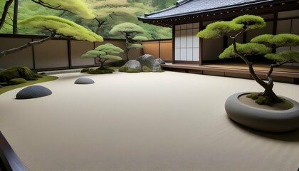 Tranquil Zen Garden With Meticulously Raked Grave - obrazy, fototapety, plakaty